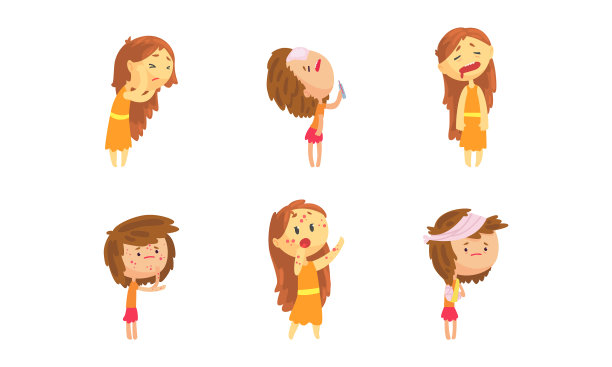 生病的女孩设女病人发烧图片下载