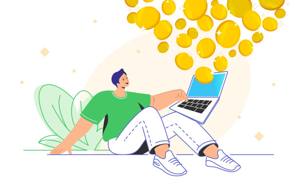 一个年轻人独自坐在笔记本电脑前享受图片下载