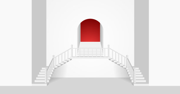 白色房间内部有楼梯和拱门图片下载