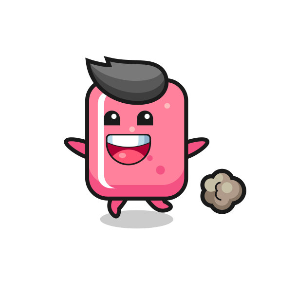 快乐的泡泡糖卡通与跑步的姿势图片下载