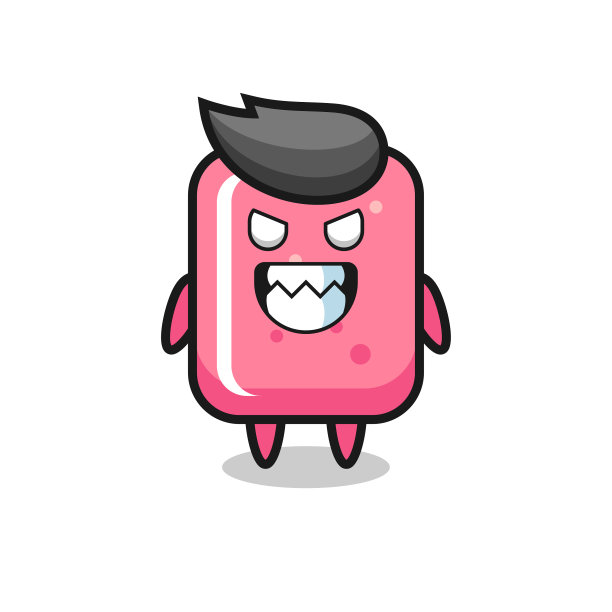 邪恶的表达泡泡糖可爱的吉祥物图片下载