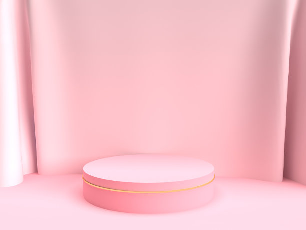 3d渲染粉红色粉彩背景，墙纸与讲台，舞台。产品广告。图片下载