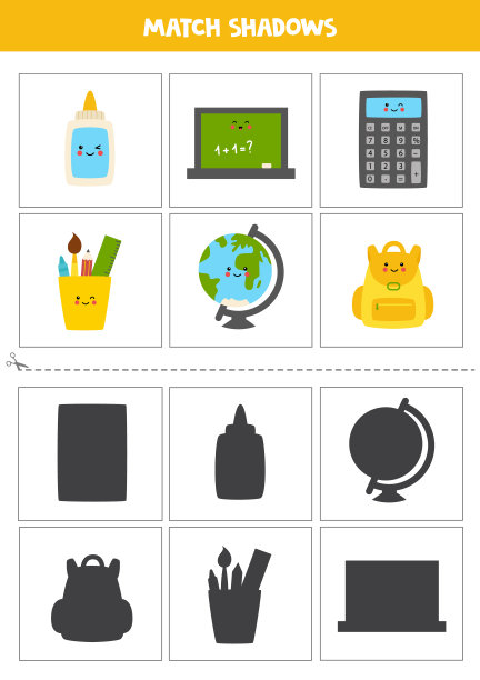 找到可爱的学校用品的影子。为孩子。图片下载