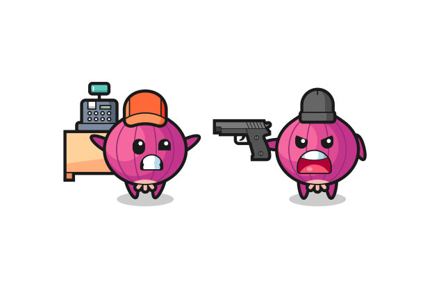 可爱的洋葱就像收银员正拿着枪指着一个图片下载