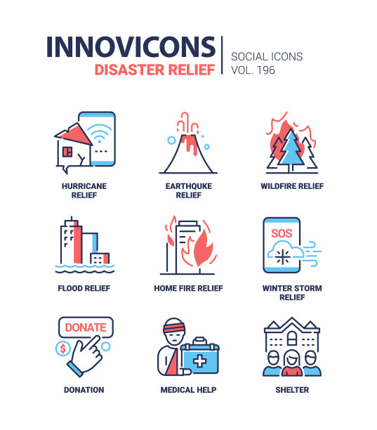 救灾-现代色彩丰富的线条设计风格图标图片下载