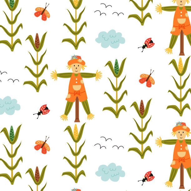 无缝稻草人玉米图案图片下载