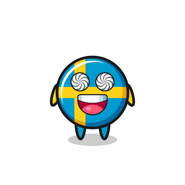 可爱的瑞典国旗徽章与催眠字符图片下载