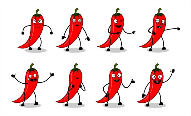 可爱的红辣椒字符与不同的表情Bundle Set插图。图片下载
