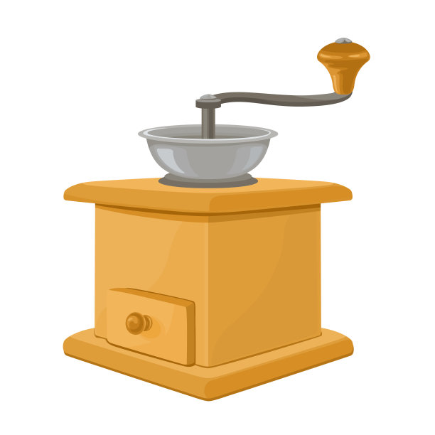古董咖啡研磨机孤立在白色背景。矢量插图卡通平面风格。图片下载