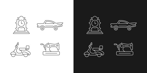 Retro收藏品线性图标设置为黑暗和光明模式图片下载