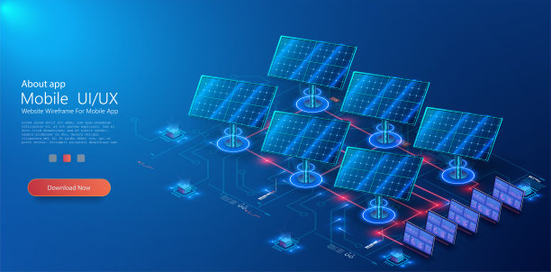 未来的电力生产。等距可再生能源概念。收集数据和电力的太阳能电池板和站。清洁环境的可持续发电厂。向量图片下载