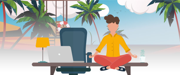 一个男人坐在办公桌旁，幻想着图片下载