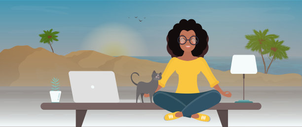 女孩在办公室的桌子上冥想图片下载