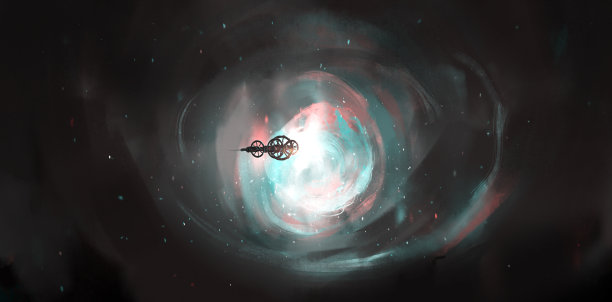 人类宇宙飞船穿越虫洞，3D插图。图片下载