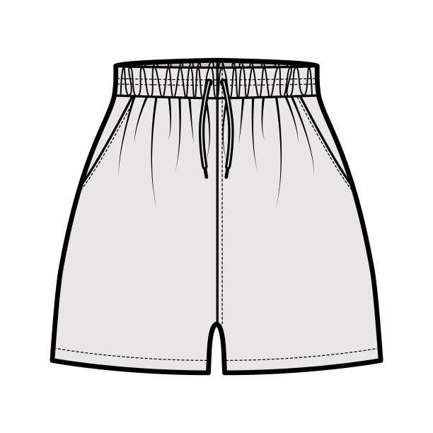 运动训练短裤运动服技术时尚插图与正常腰部，拉绳，放松合身的微长度图片下载