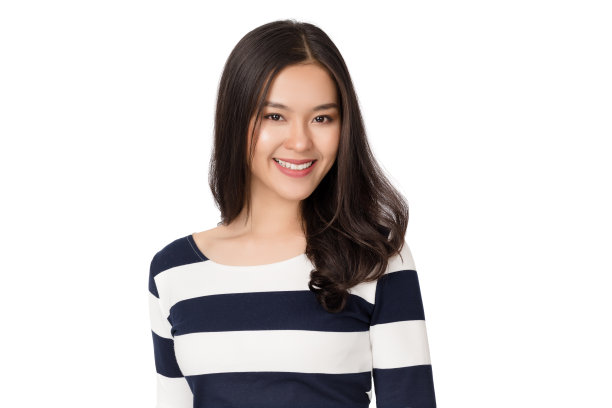 年轻美丽健康快乐的亚洲女性与笑脸隔离在白色。图片下载
