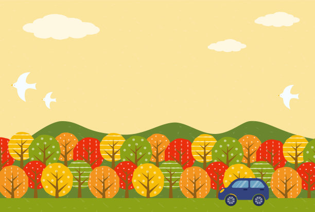 向量背景与秋天的风景与汽车的横幅，卡片，传单，社交媒体墙纸等。图片下载
