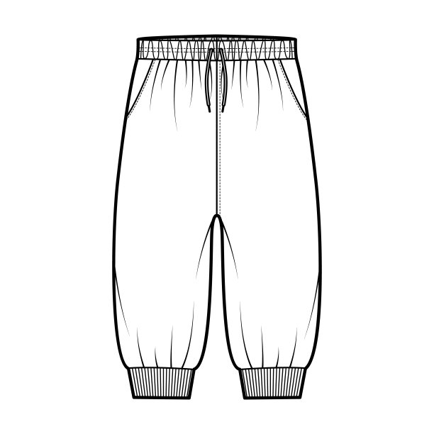 短裤运动裤技术时尚插图与弹性袖口，低腰，拉绳，膝盖长度。平的培训图片下载