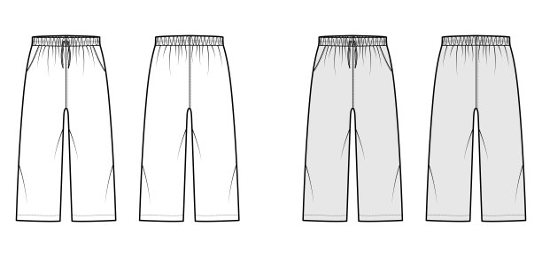 百慕大短裤运动装技术时尚插图与弹性低腰，上升，拉绳，口袋，轻松合身图片下载