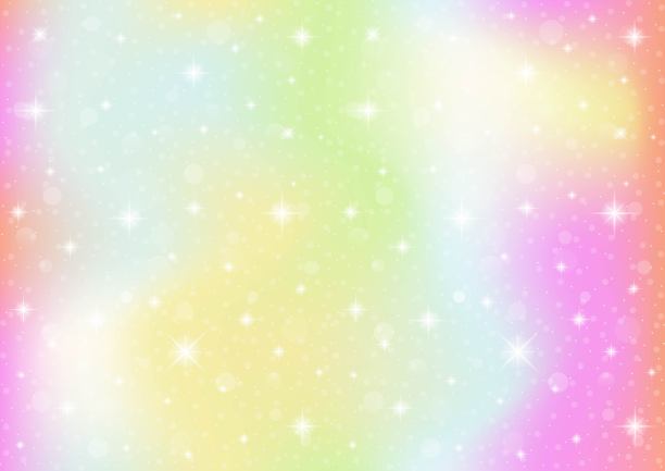 抽象星系幻想独角兽。粉彩天空与散景。彩虹背景插图向量。图片下载
