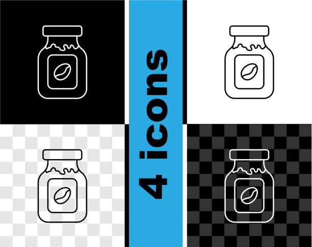 设置线咖啡瓶图标隔离在黑色图片下载