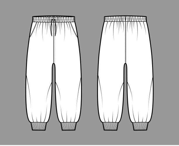 短裤运动裤技术时尚插图与弹性袖口，低腰，上升，拉绳，小腿长度训练图片下载
