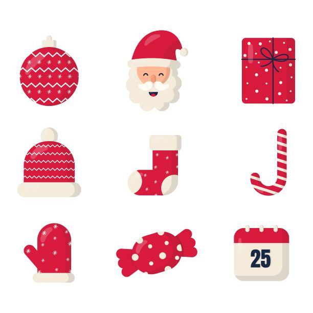 可爱的圣诞节平面图标集孤立的白色背景。矢量插图。图片下载