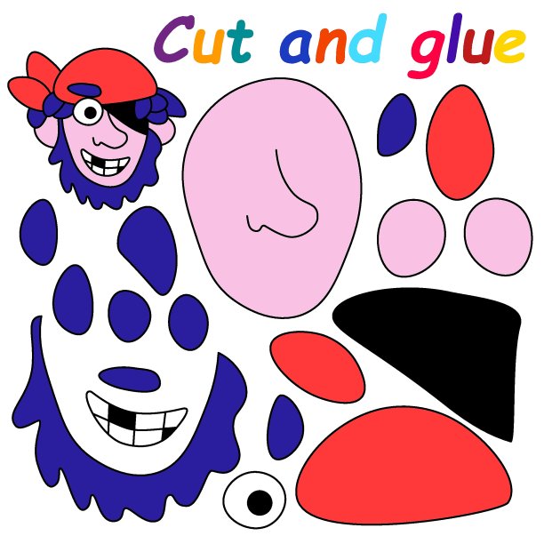 剪切和胶水游戏与卡通海盗矢量插图图片下载