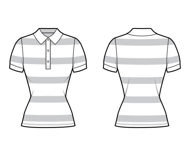 衬衫橄榄球条纹技术时尚插图短袖，上衣长度，合身的身体，亨利马球领图片下载