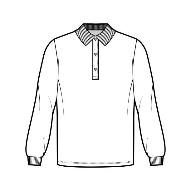 衬衫polo超大技术时尚插图与长袖，针织袖口，亨利纽扣领。服装穿破图片下载