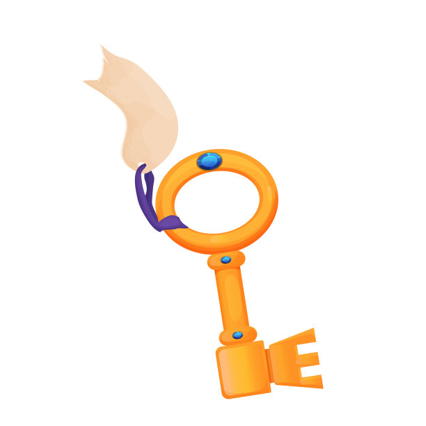 金钥匙配宝石和丝带，古堡工具卡通风格孤立在白色背景上。仙女漫画ui游戏资产。明亮的神秘物体。。矢量图图片下载