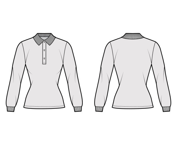 衬衫polo衫合身的身体技术时尚插图与长袖，束腰外衣长度，亨利纽扣脖子，平领图片下载