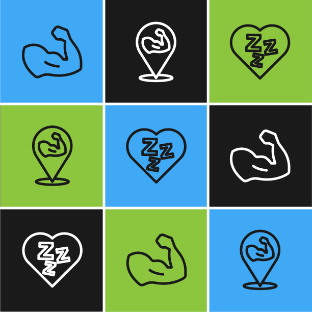 设置线条健美肌肉瞌睡和图标图片下载