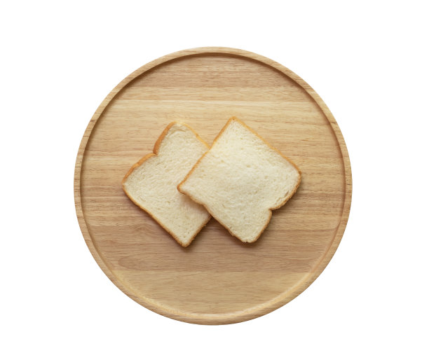 白底木盘里的三片面包图片下载