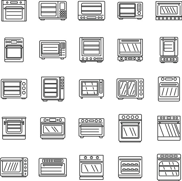 Con烤箱器具图标设置轮廓风格图片下载