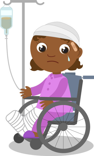一个摔断了腿坐在轮椅上的女孩图片下载