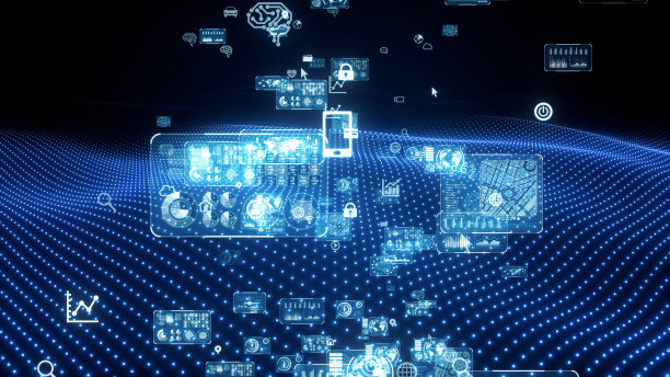 通信网络的概念。数字转换。图片下载