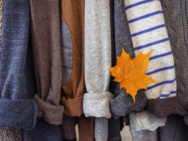 秋冬衣服挂在更衣室的衣架上图片下载