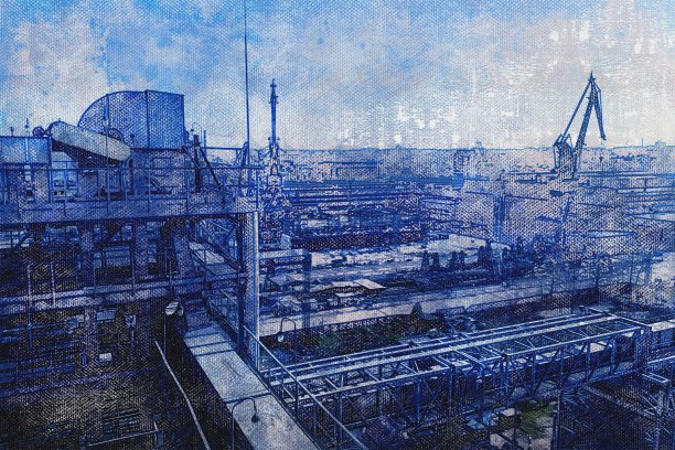 船厂的地盘。干船坞。起重机，商店，金属结构图片下载