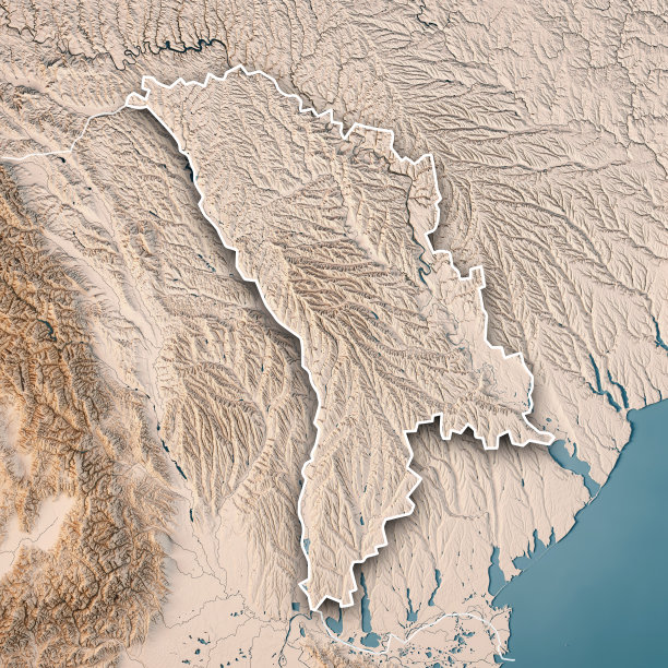 摩尔多瓦3D渲染地形图中立边界图片下载