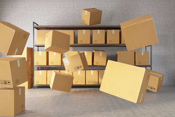 漂浮在空中的纸箱图片下载