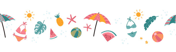 可爱的手绘沙滩无缝图案搭配图片下载