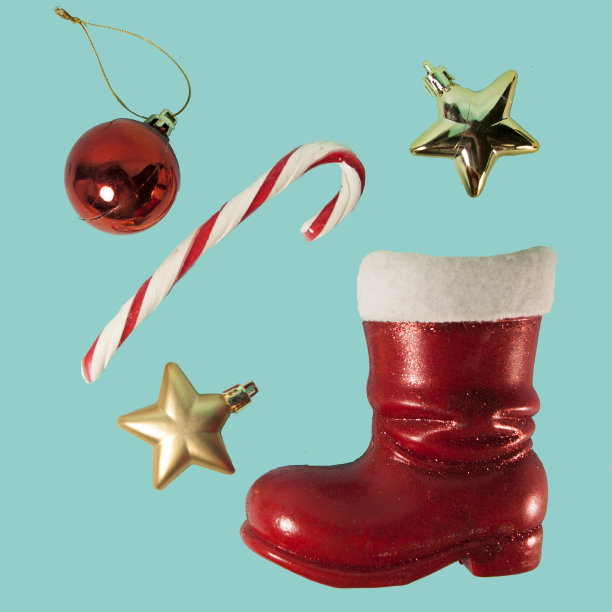 圣诞靴，拐杖糖和小玩意。物件设定为圣诞节，新年设计图片下载