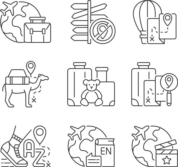 旅行类型线性图标设置图片下载