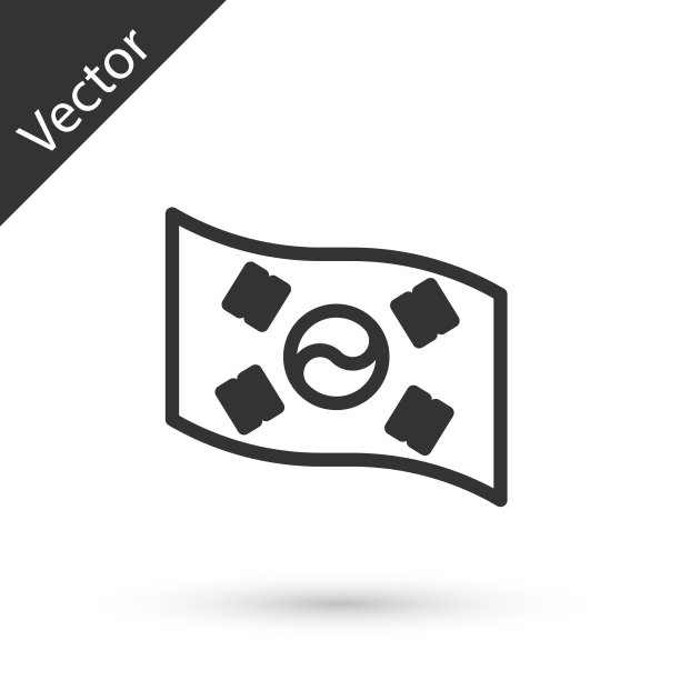 灰色线的韩国国旗图标孤立的白色图片下载