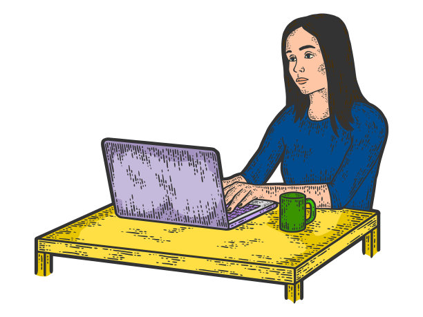 不开心的女孩自由职业者在笔记本电脑上工作图片下载