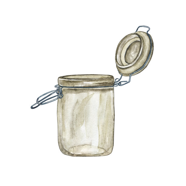 包装方形玻璃罐与摇摆顶盖隔离在白色背景。水彩手绘插图。棕色的空玻璃瓶完美的设计菜单，卡片，图案，打印。图片下载