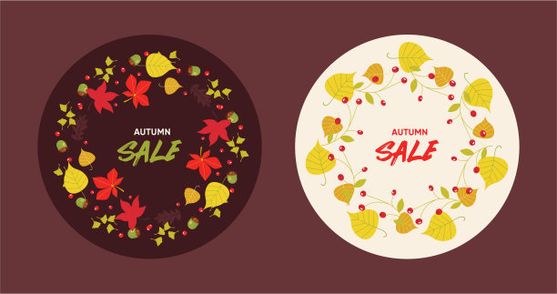 秋天出售背景与落叶和浆果圈。图片下载