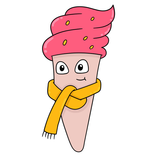 可爱的脸是披着围巾的冰淇淋，因为它是冷的矢量插图艺术。涂鸦图标形象卡哇伊。图片下载