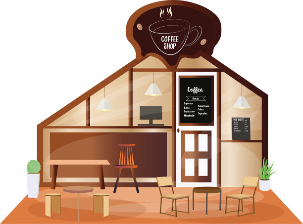 配有家具的现代咖啡店图片下载